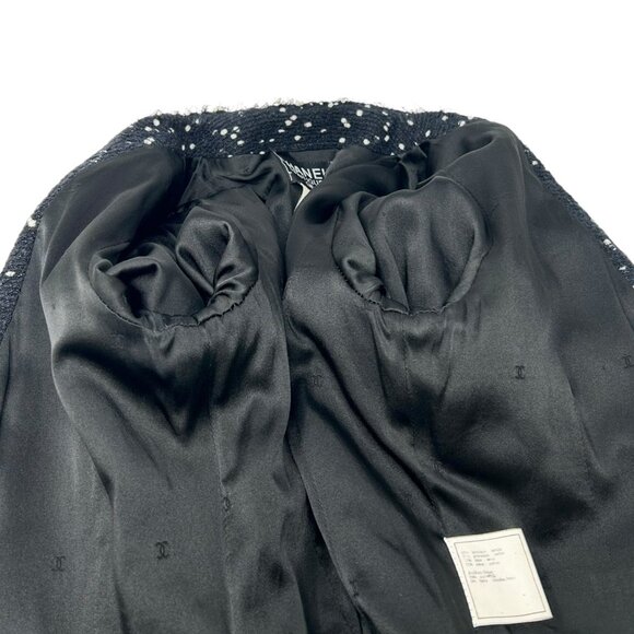 CHANEL Vintage 95A CC Logo Tweed Jacket Blazer #40 Black Wool Long [105651] - Picture 9 of 12